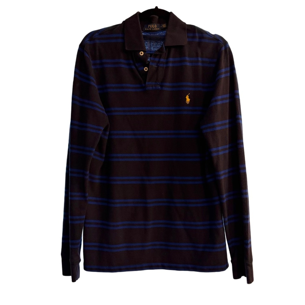 Polo by Ralph Lauren Men's Black and Blue Long Sleeve Polo